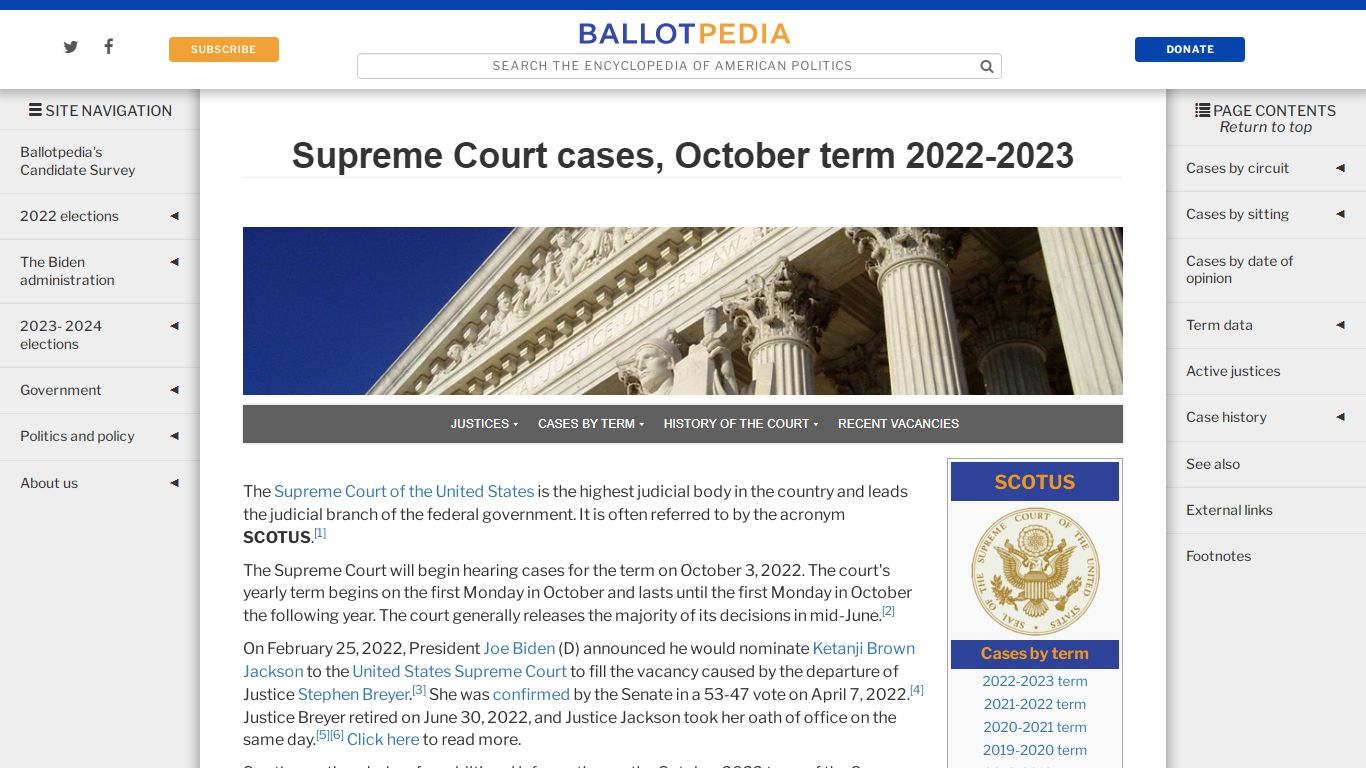 Supreme Court cases, October term 2022-2023 - Ballotpedia