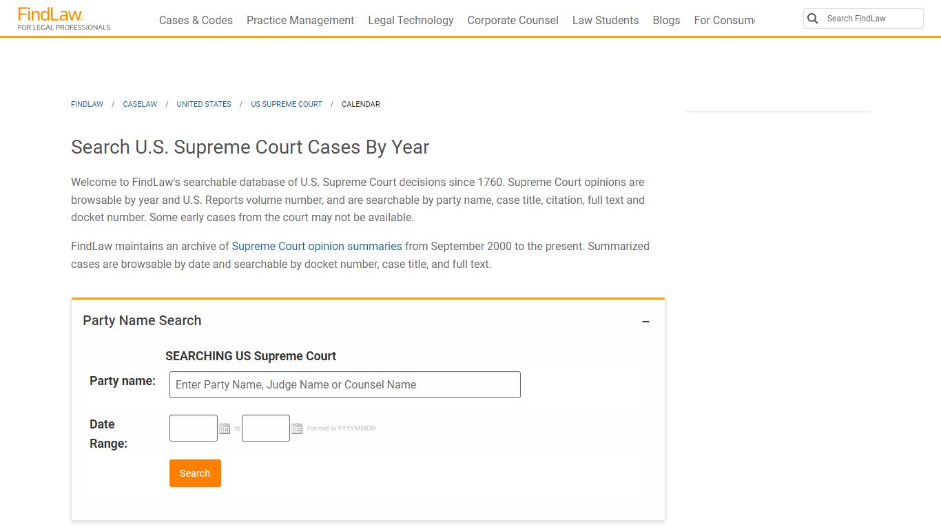 US Supreme Court Cases By Year - Findlaw